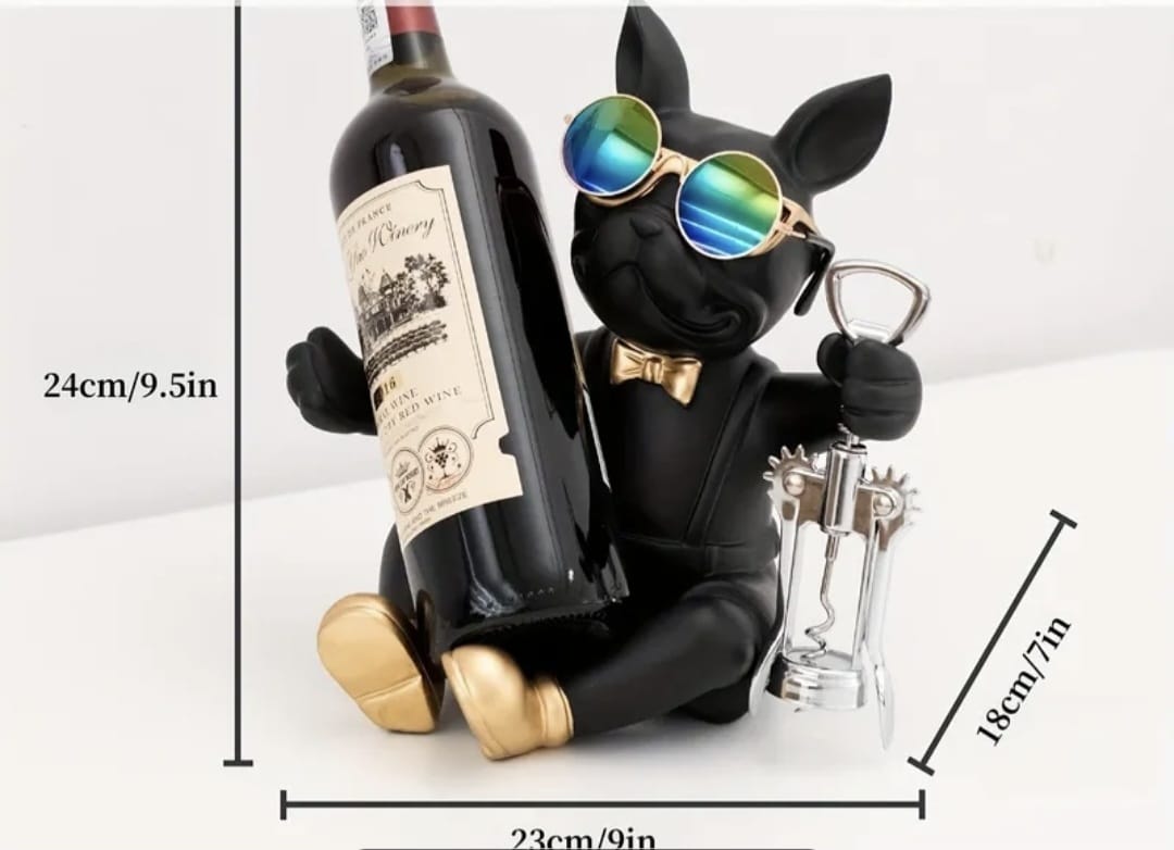 Sevgililer Gününde Erkeklere Özel Siyah Köpek Figürlü Şişe Rafı Heykeli