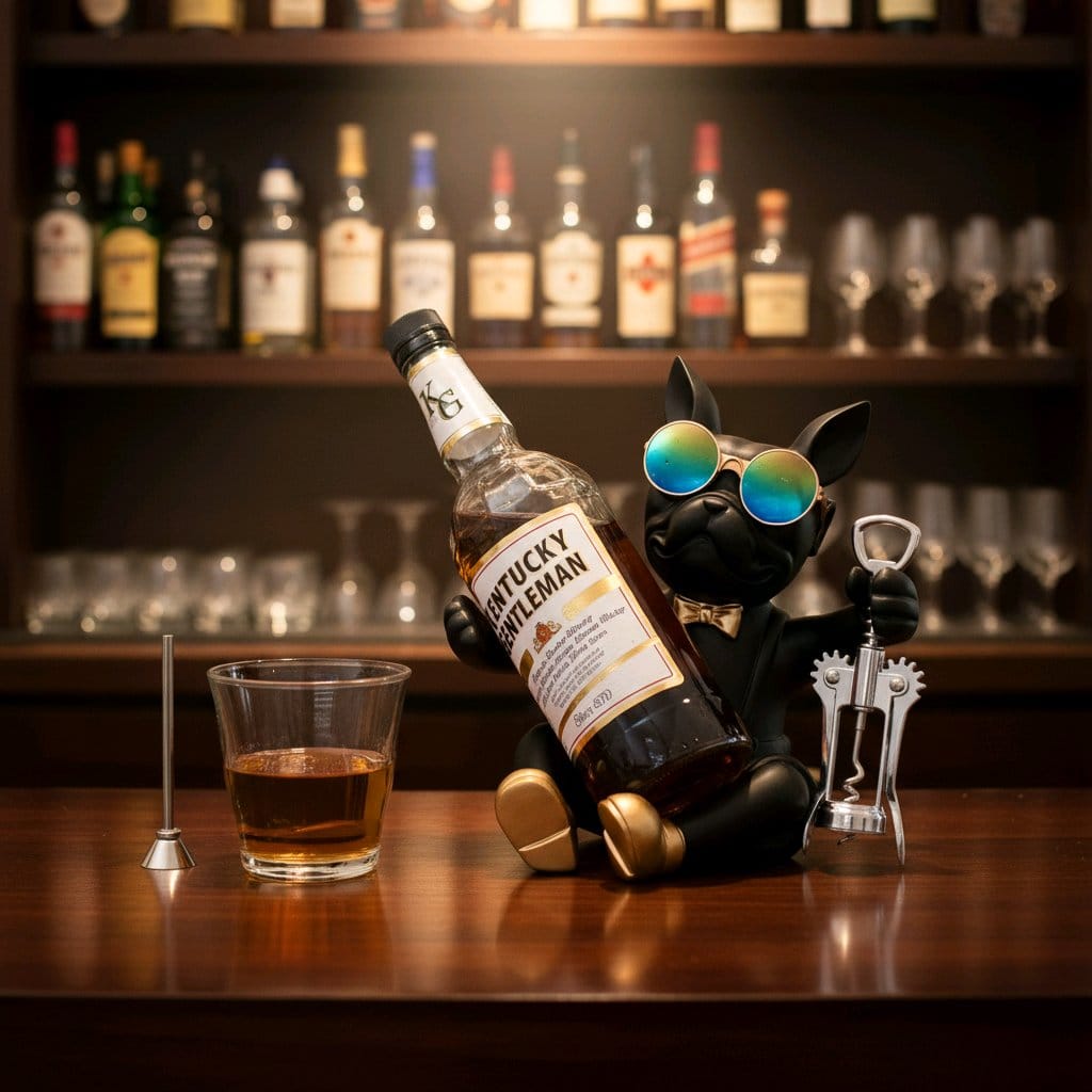 Sevgililer Gününde Erkeklere Özel Siyah Köpek Figürlü Şişe Rafı Heykeli