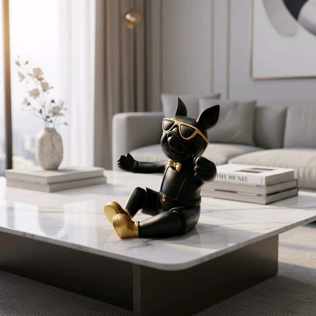 Sevgililer Gününde Erkeklere Özel Siyah Köpek Figürlü Şişe Rafı Heykeli