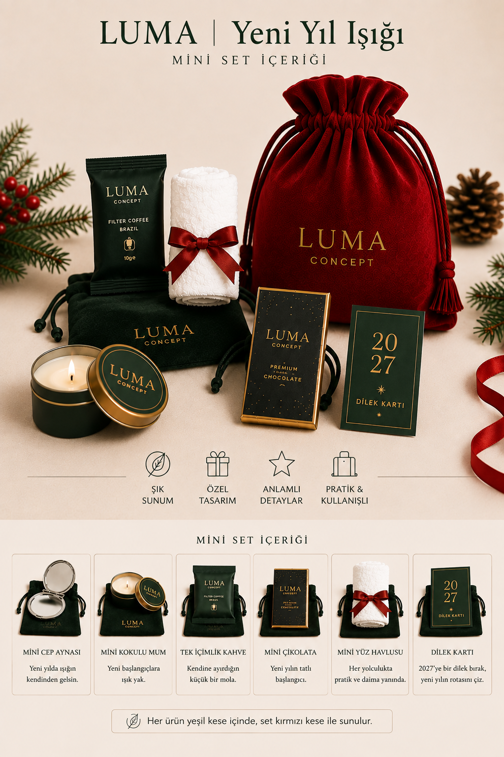 LUMA Concept Yeni Yıl Işığı Hediye Seti – 6 Parça Özel Yılbaşı Hediyesi